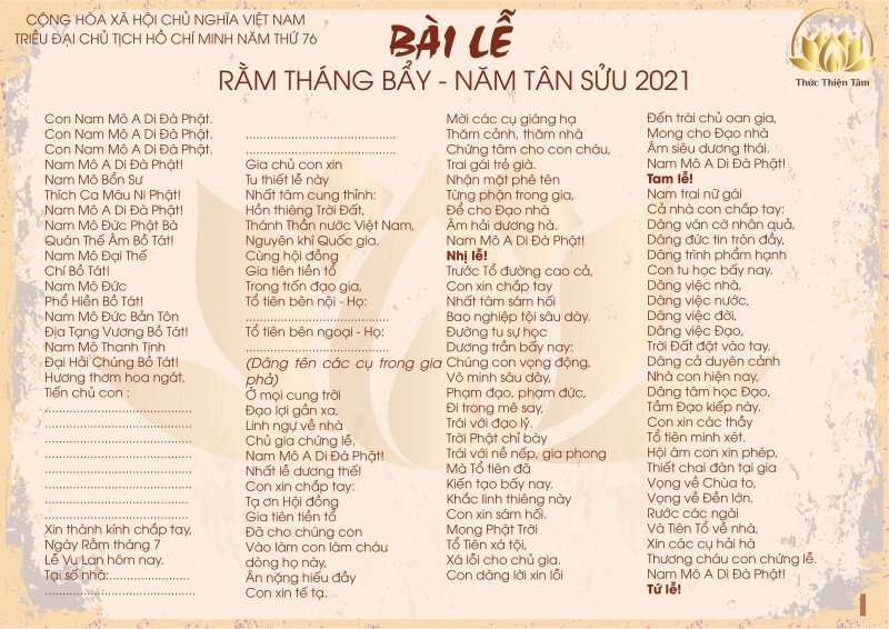 Ý NGHĨA VÀ BÀI LỄ RẰM THÁNG 7